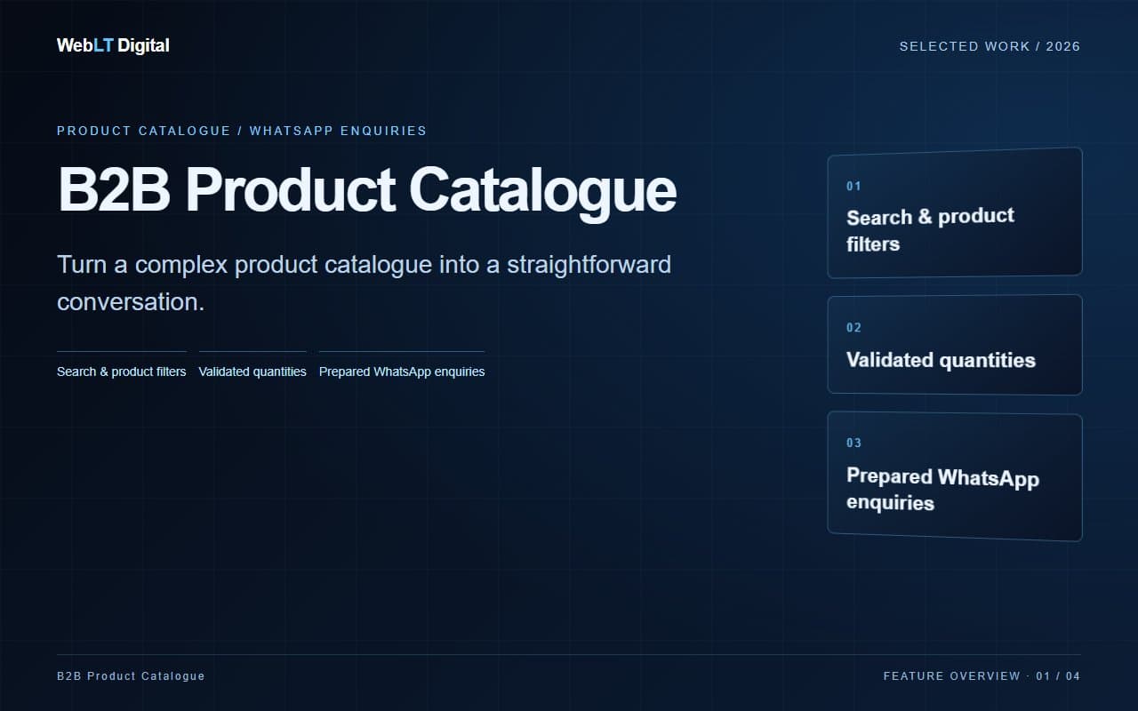B2B Product Catalogue project feature board