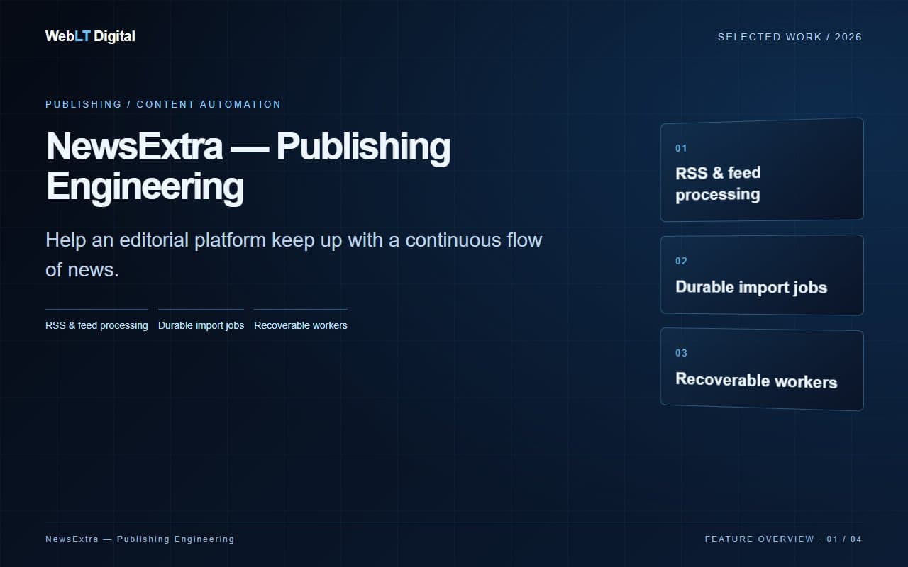 NewsExtra — Publishing Engineering project feature board