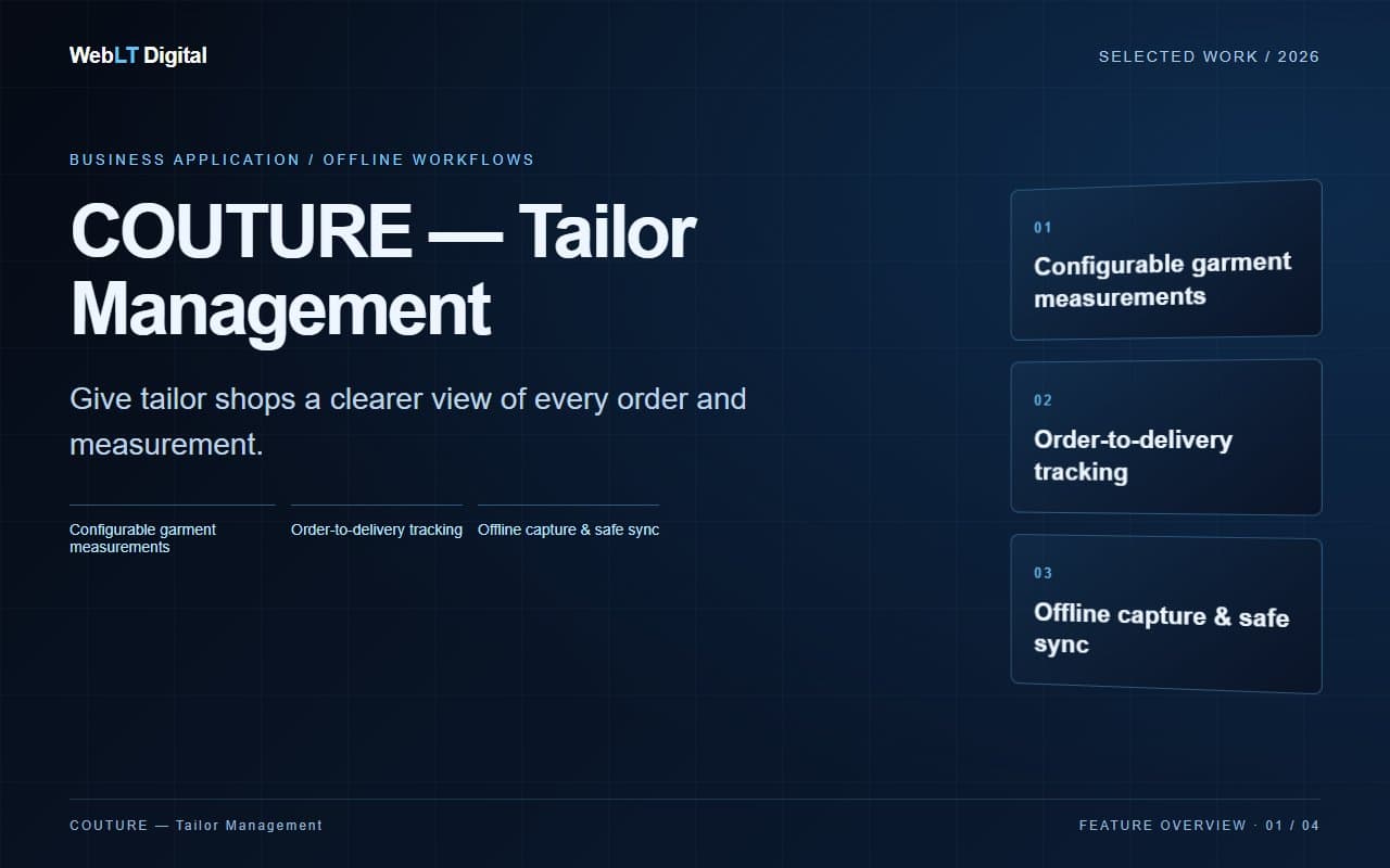 COUTURE — Tailor Management project feature board